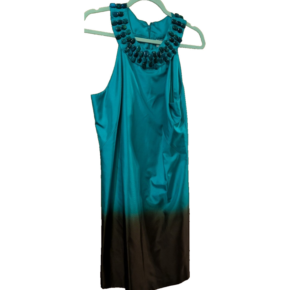 Badgley Mischka Ombre Sleeveless Dress‎ Turquoise & Brown Size 14 NEW NWT